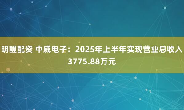 明醒配资 中威电子：2025年上半年实现营业总收入3775.88万元