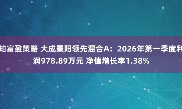 知富盈策略 大成景阳领先混合A：2026年第一季度利润978.89万元 净值增长率1.38%