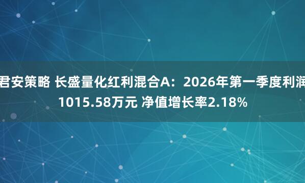 君安策略 长盛量化红利混合A：2026年第一季度利润1015.58万元 净值增长率2.18%
